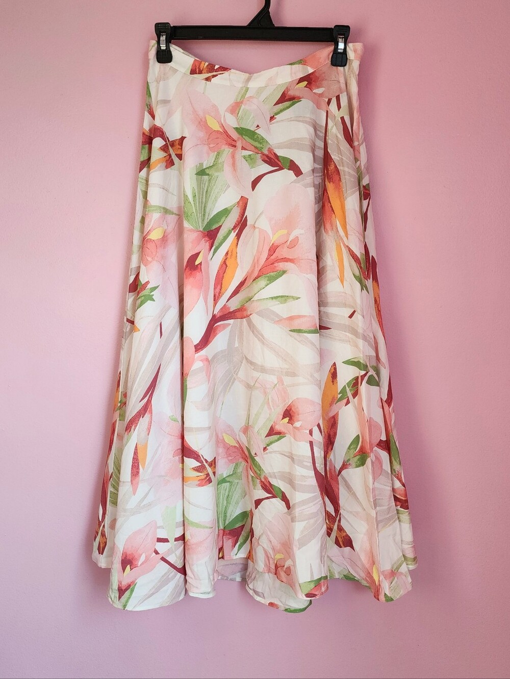 NWT Flared Garden Floral Midi Circle Skirt Lyocell Linen Blend Women's Size 6
